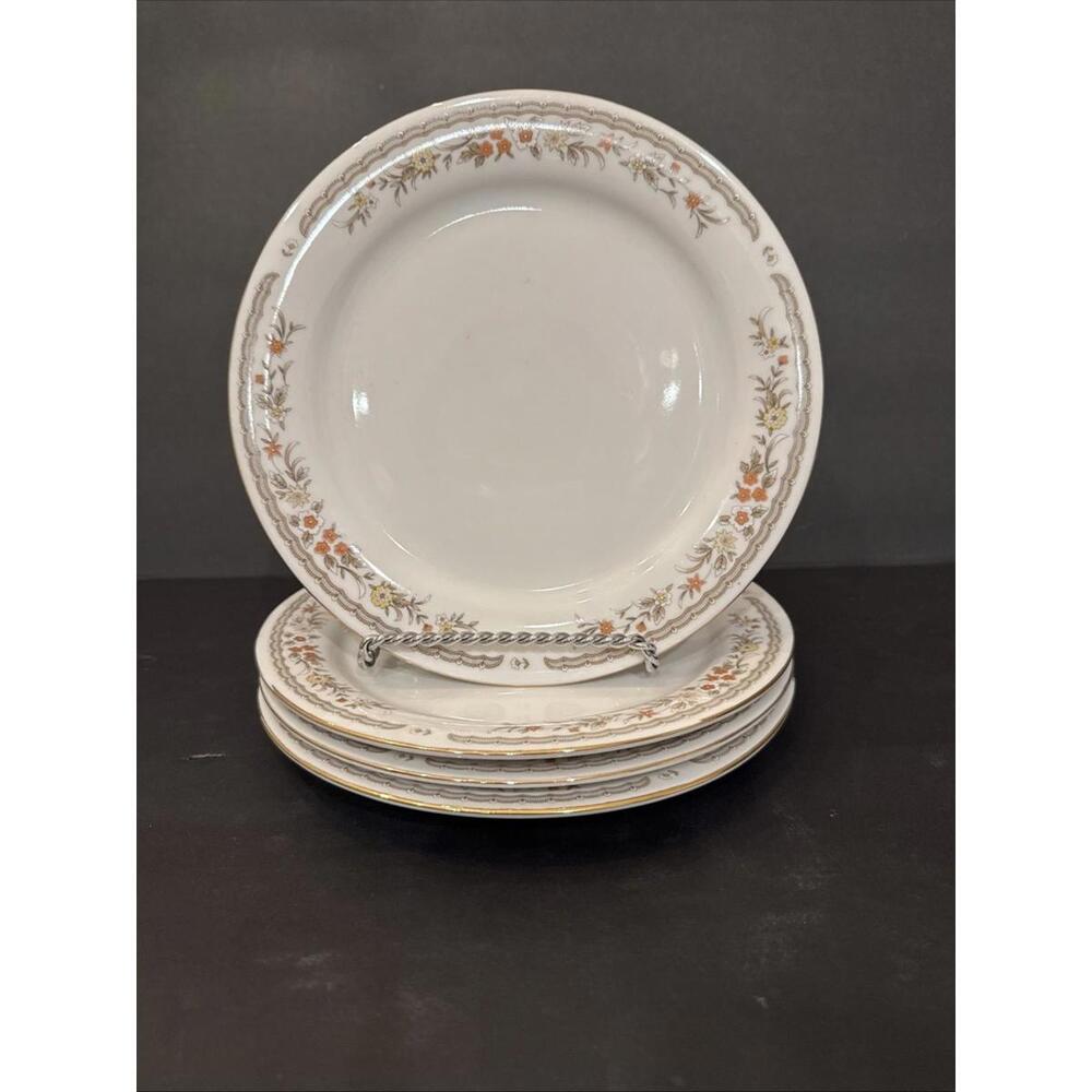 (4) Vintage Swan Floral Pattern China Salad Plates 8” Orange, Yellow, White